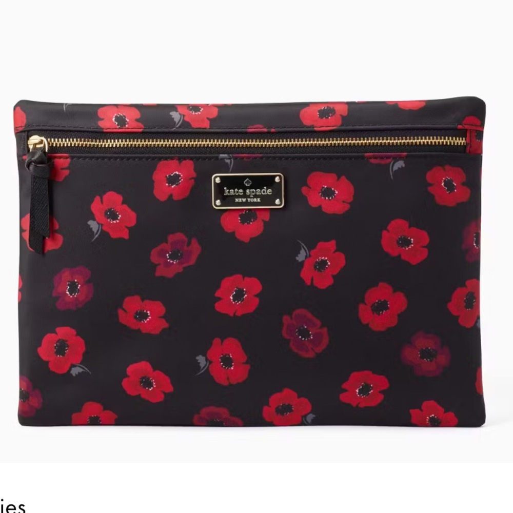 Kate Spade Wilson Road Large Drewe Black and Red Poppy Clutch